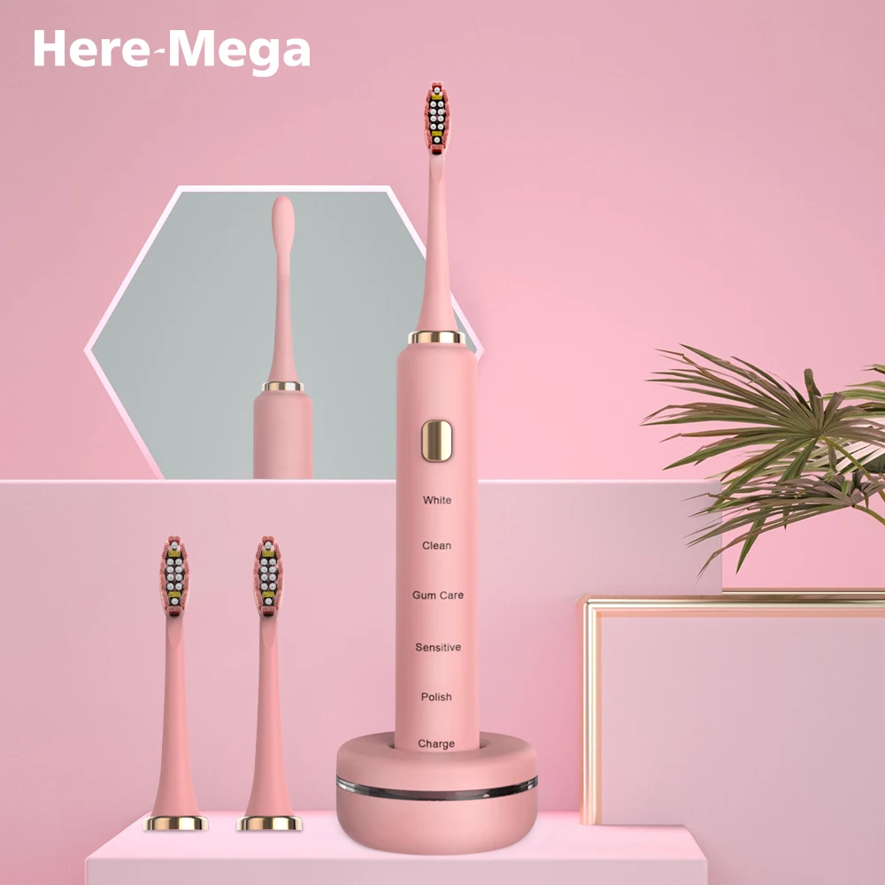 

Here Mega Sonic Electric Toothbrush Cepillo Electrico Dientes High Power Vibration Five Files Toothbrush LCD Screen For Pink