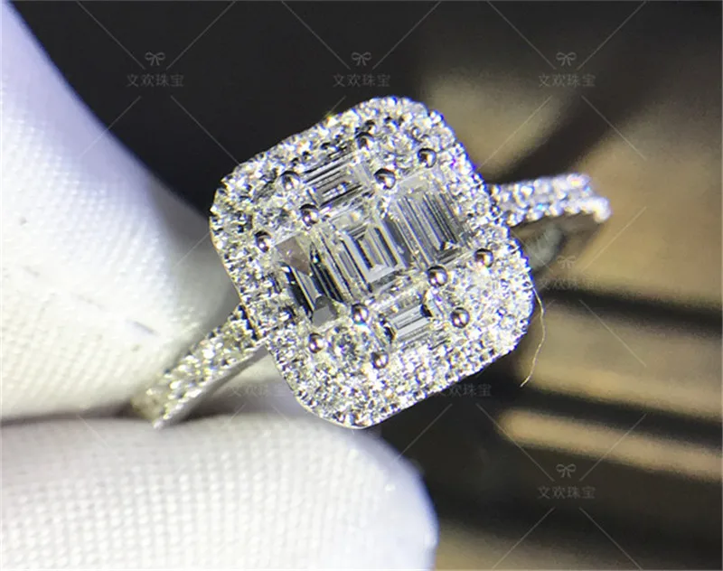 Женские Классические серебро 925 пробы кольцо квадрат положить вместе Сона Кольца с алмазами Свадебные ювелирный бренд для Для женщин размер 5-10