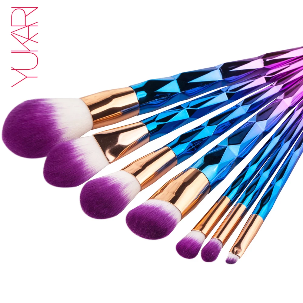 

YUKARI Unicorn Diamond Makeup Brush Rainbow Hair Cosmetic Foundation kwaste Eyeshadow Blusher Powder Blending Makeup Brushes Set