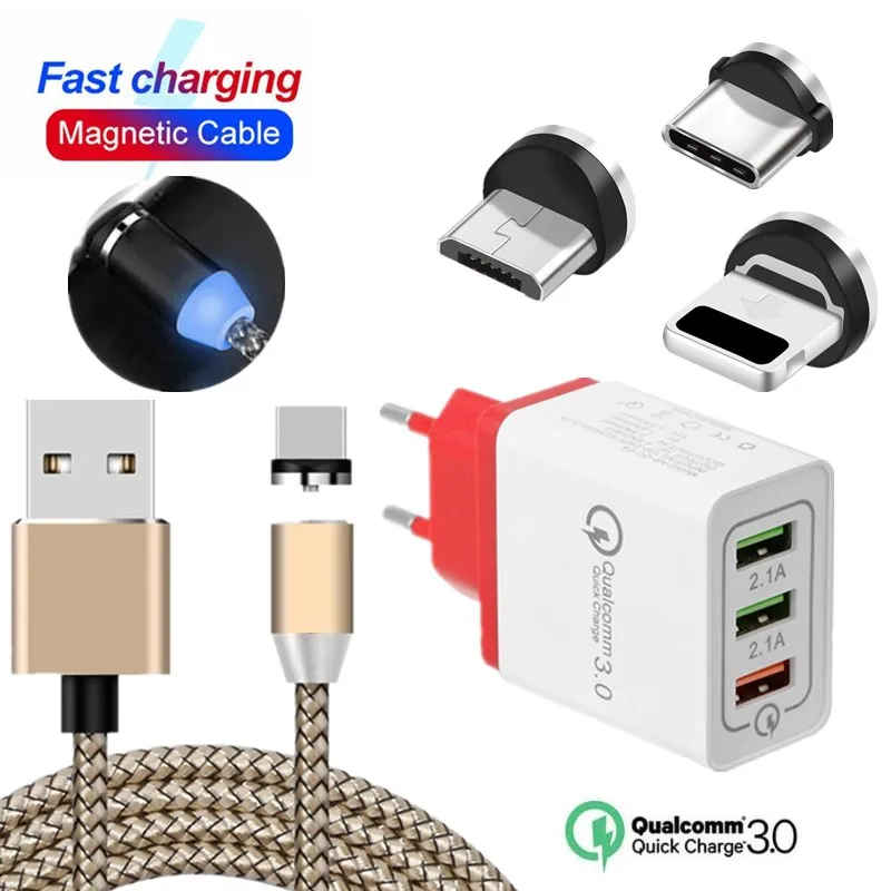 Магнитный usb кабель для iphone Xiaomi Redmi 7A 6A note 7 6 pro samsung Galaxy A2 Core J4 J2 A90 A80 A70 Quick Charge 3 0