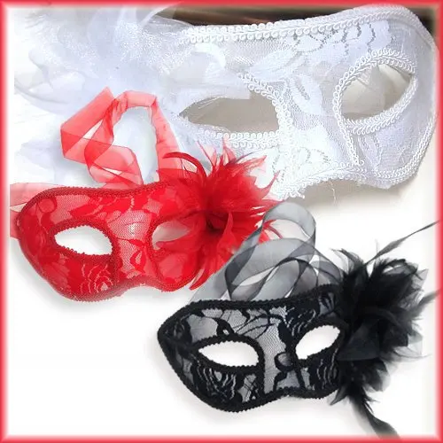 Venetian Feathered Sheer Lace Masquerade Costume Party Eye Mask with Flower Sexy hollow side flower mask Z002 | Дом и сад