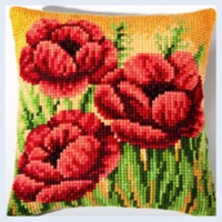 TH Poppy flowers DIY Набор для рукоделия Подушка с вышивкой из акриловой пряжи Гобелен Холст Подушка передняя Вышивка крестом Наволочка - Цвет: Черный