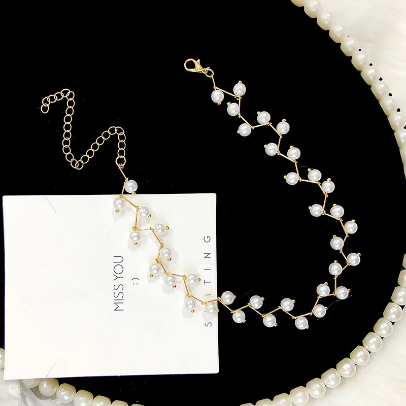 Модное жемчужное ожерелье для женщин, Джокер, листья, тип, золото, серебро, прядь, ожерелье для ключицы, вечерняя вечеринка, украшение на шею, ювелирное изделие