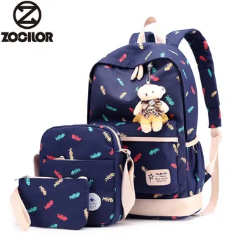 

Three sets Casual Women Backpack Canvas Korean School Bags Female Travel Backpacks for Teenage Girls Three Set mochila feminina