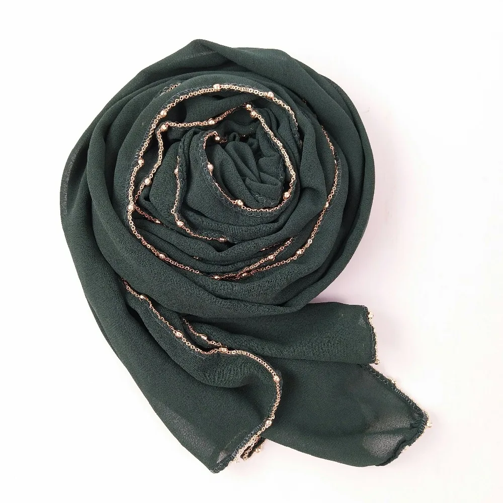 N23 20 штук высокое качество 115*115 см пузырь шифон длинный шарф золотая цепочка Хиджаб Женский платок на голову шарфы-повязки
