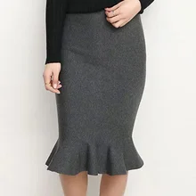 Женская трикотажная юбка с высокой талией, эластичная юбка-годе с оборками, Женская облегающая Сексуальная трикотажная Юбка Saia, Осень-зима, черная, Красная Вязаная юбка