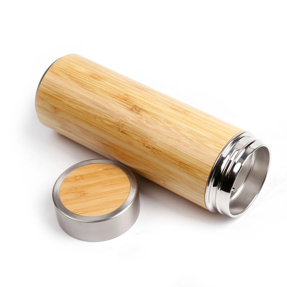 

Creative Bamboo Thermos water Bottle , 450ml Stainless Steel Tumbler Vacuum Flasks , Insulated Bottles Coffee Mug For Travel Tea