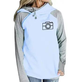 

2018 New Fashion Camera Print Kawaii Sweatshirt Femmes Hoodies Tops Pullovers for Woman Corduroy Girls Pockets Cropped Creative