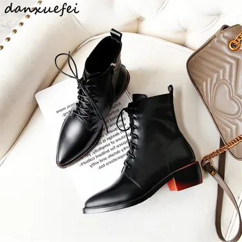 

Women's genuine leather lace-up flats martin boots pointed toe gradient color spring new short boots fashion ankle boots shoes