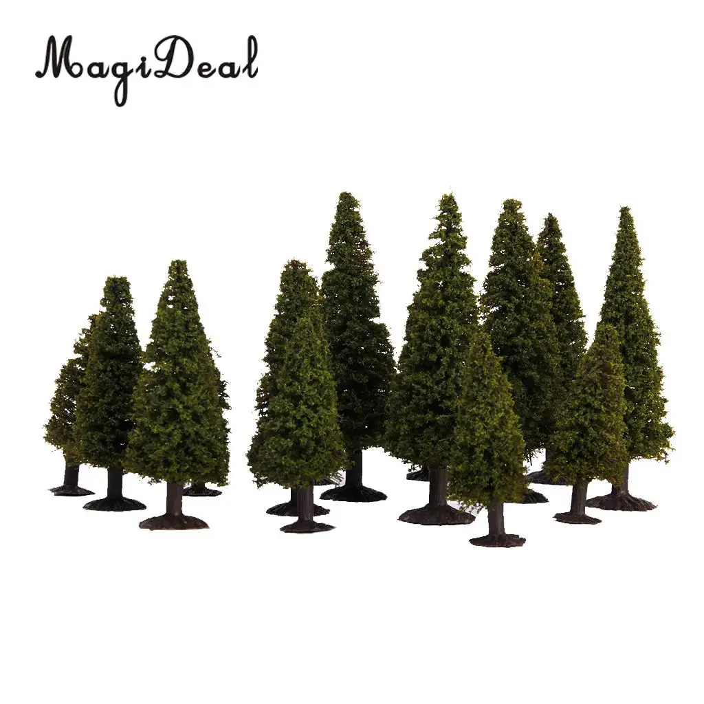Boxed 15Pcs Multi Scale Cedar Model Trees Train Track Street Railway Building Diorama Scenery HO N Z