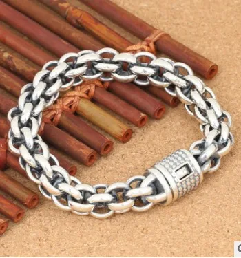 Классический винтажный тайский серебряный браслет, 925 чистый серебряный браслет, 14 мм, грубый мужской подарок на день рождения, мужской серебряный браслет, персонализированный