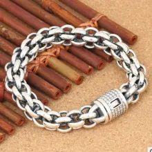 Классический винтажный тайский серебряный браслет, 925 чистый серебряный браслет, 14 мм, грубый мужской подарок на день рождения, мужской серебряный браслет, персонализированный