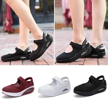 Новинка; летняя модная женская обувь на плоской платформе; нескользящая сетчатая повседневная обувь с круглым носком; туфли-лодочки на липучке; спортивные уличные кроссовки