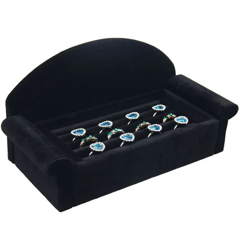 

Velvet Earrings Ring Organizer Ear Studs Jewelry Display Stand Holder Rack Showcase Black Colors Sofa Style 20.5*10*11cm(L*W*H)