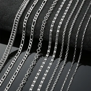 

AZIZ BEKKAOUI Fashion Link Chain Choker Necklace For Men Women Stainless Steel Silver Color Necklace Mens Box Chain Gift 45-70cm