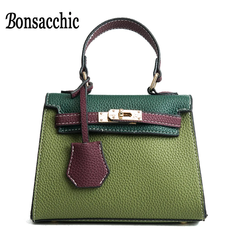 

Bonsacchic Green Leather Tote Bag Small Women Handbags Luxury Handbags Women Bags Designer Crossbody Bags for Women Hand Bag