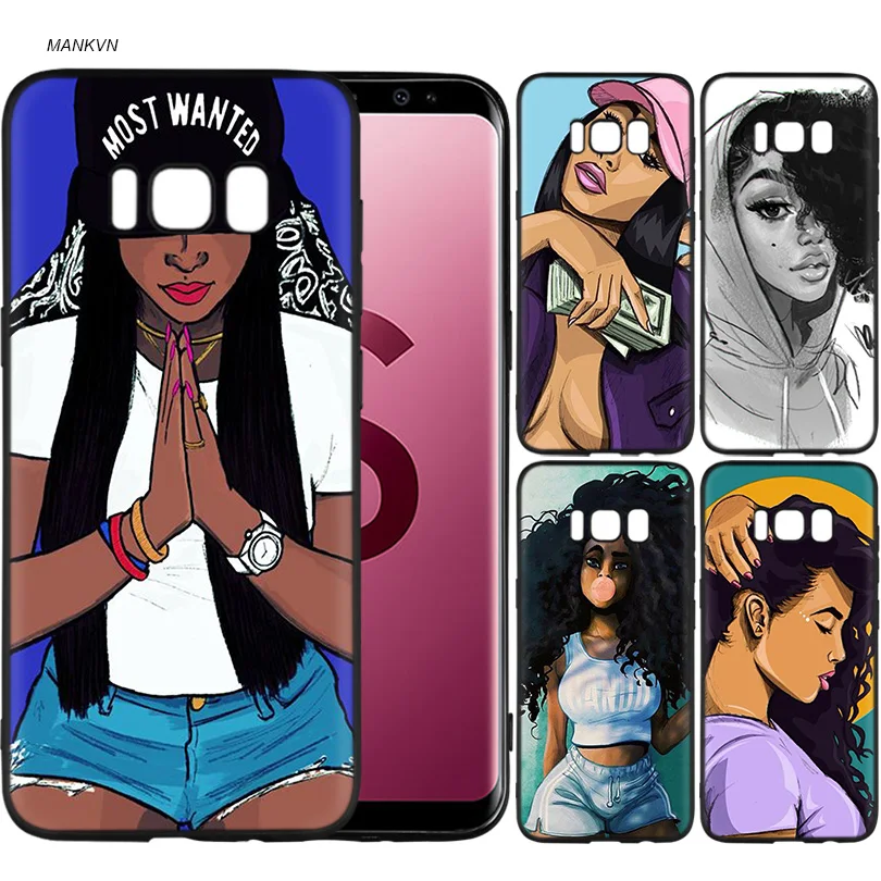 

Afro Girls thin Black Soft Silicone Case Cover Shell Coque for Samsung Galaxy S9 S8 Plus S7 S6 Edge S9+ S8+