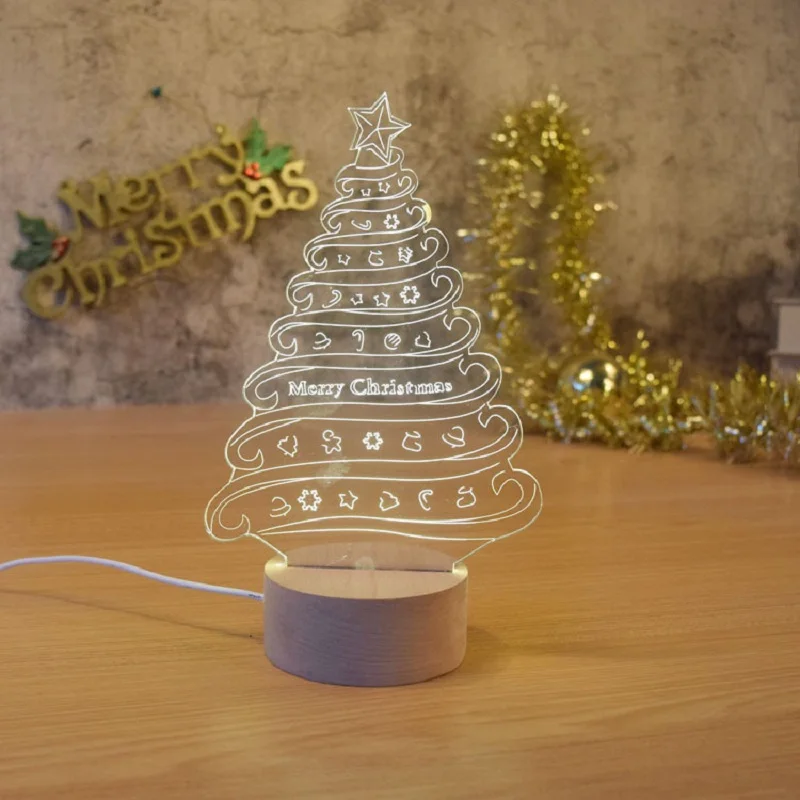 

Novelty 3d lamp wood three-dimensional Christmas decoration USB night light led bedroom bedside lamp living room 110V