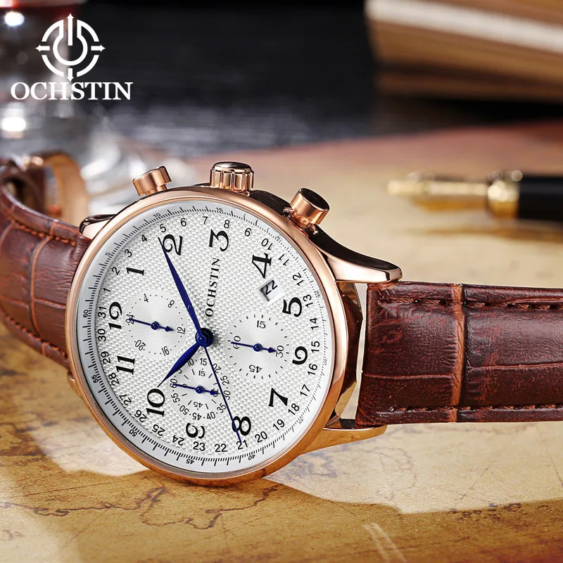Ochстин люксовый бренд часы для мужчин Шесть pin кожа Военная Униформа Спорт Кварцевые часы мужские модные повседневные Бизнес наручные часы