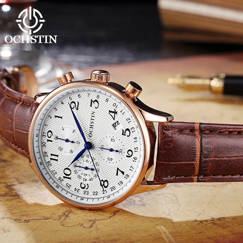 OCHSTIN Luxury Brand Watches Men Six pin Leather Military Sport Quartz Watch clock Man Fashion Casu