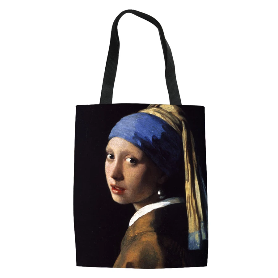 

Famous Painting Shopping Bags Travel Custom Bags Reusable Handbag Women Shoulder Cloth Pouch Foldable Girl Olils Large Linen Bag
