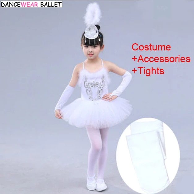 Балетное платье для девочек детский белый танцевальный костюм Лебединое озеро детское балетное платье-пачка для девочек гимнастическое трико, танцевальный костюм+ колготки