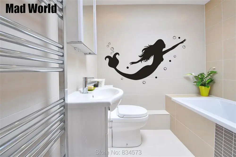 Mad World Mermaid With Bubbles Ocean Bathroom Wall Art Sticker Wall Decal Home Diy Decoration Removable Room Decor Wall Stickers Sticker Wall Decal Wall Decalswall Sticker Aliexpress