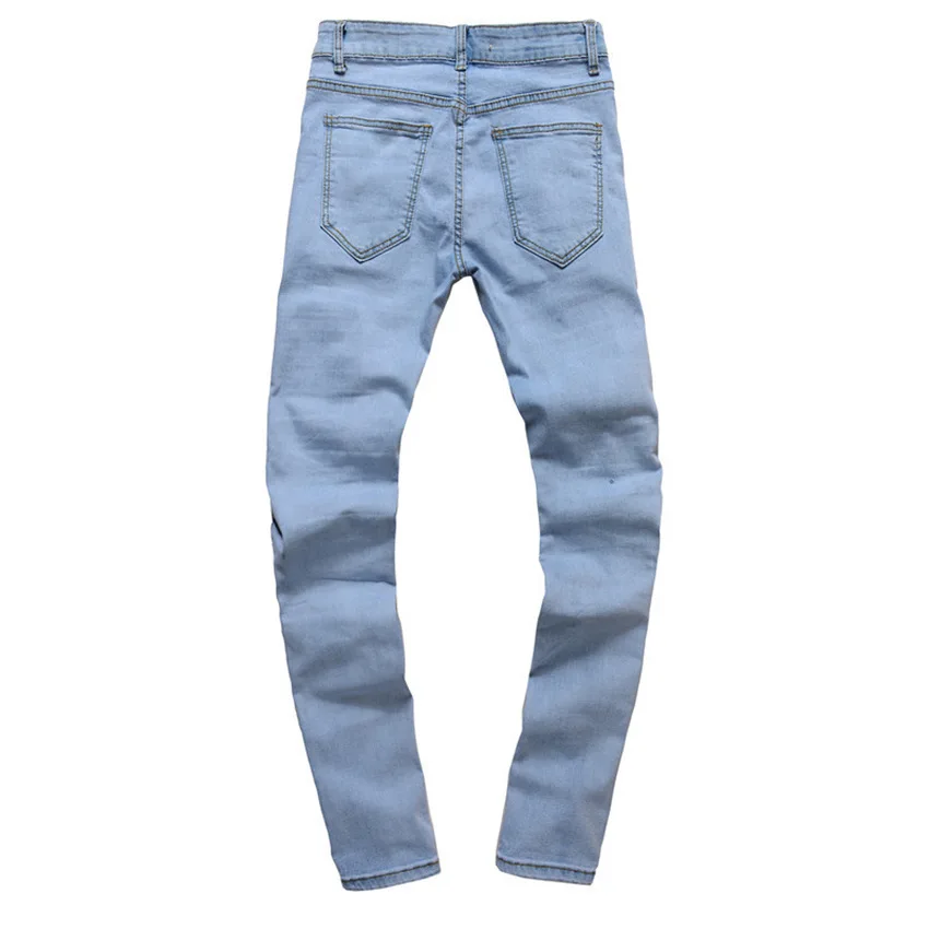 Men Jeans Men's Ripped Slim Fit Straight Zipper Denim Pants Vintage Style Motorcycle with Broken Holes