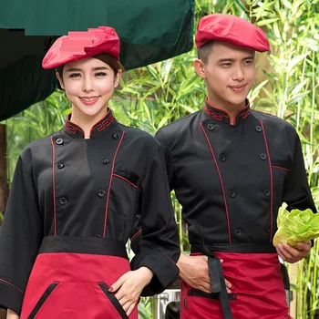

(Hat&Shirt&Apron)Black long-sleeve cook clothes uniform work wear for pastry baking Cake chef uniform Food served