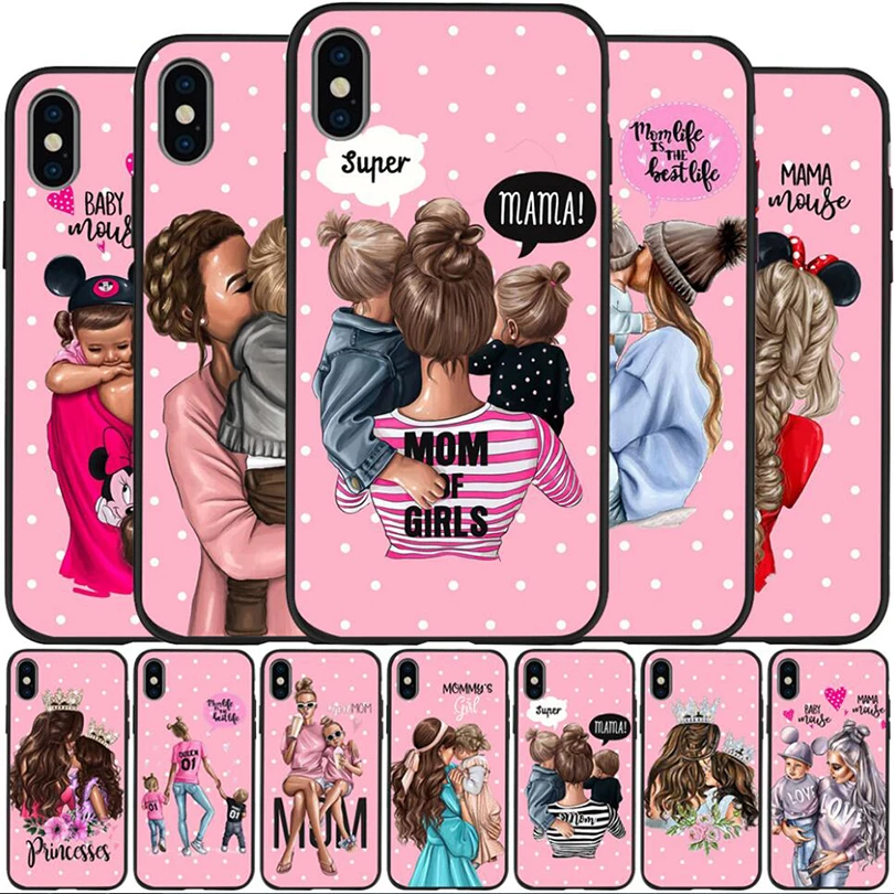 

IMIDO Super Mama Mouse Dad Girl Mom Boy Baby Case For Cover iphone 7 8 X XS XSMax XR 6 7 8 Plus 5S Soft Case Cover Etui