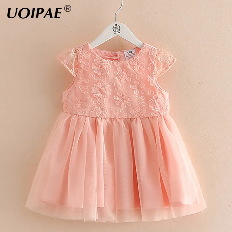 

Children Girl Dress 2018 Summer Fashion Flowers Lace Dress Children Princess Solid O-neck Cute Kids Clothes Girls B0303