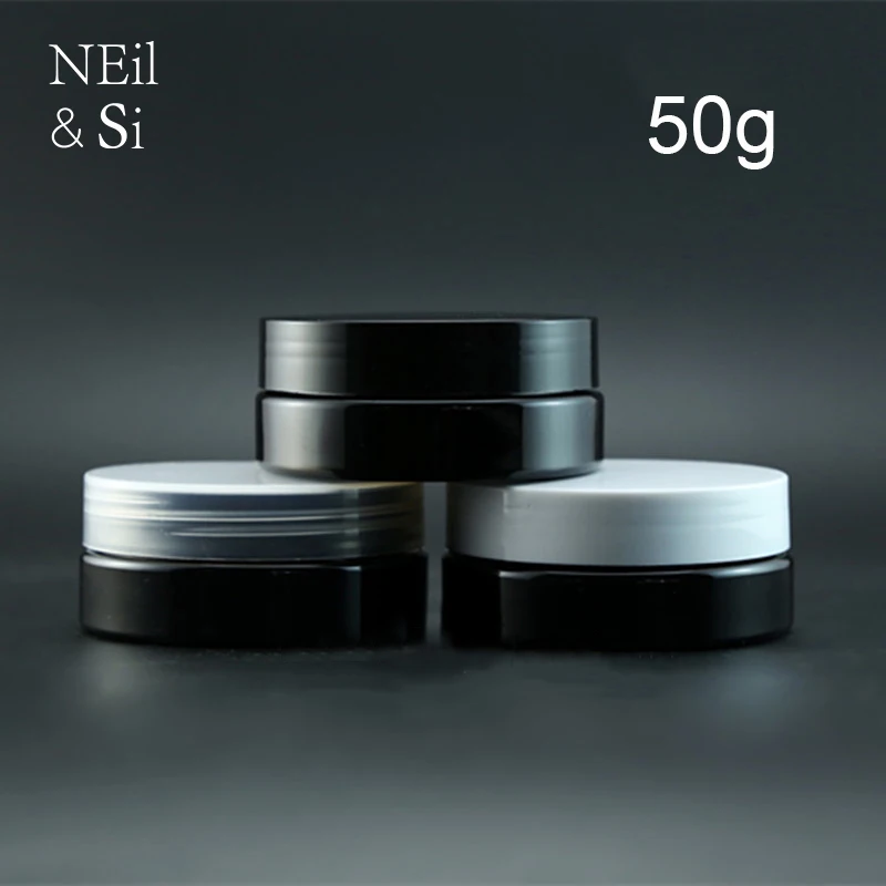 

50g Black Plastic Cosmetic Jar Refillable Facial Mask Cream Lotion Bottle Flat Bath Salts Package Containers Free Shipping