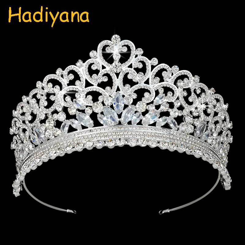 Hadiyana Wedding Bridal Crowns Rhinestone Crystal Gold Shine Tiaras and