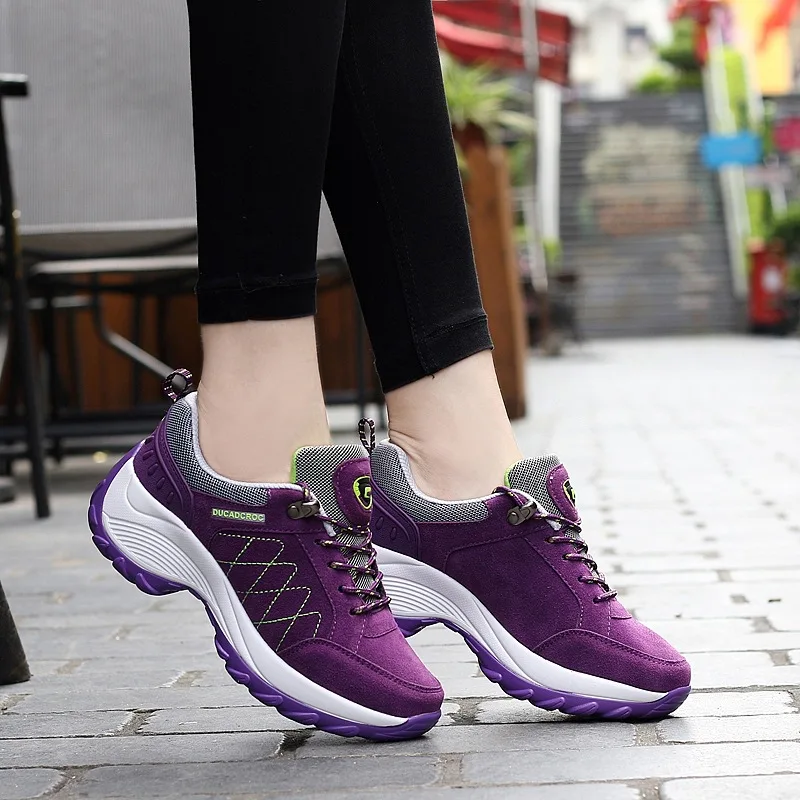 

2019 spring and autumn women's waterproof hiking shoes nubuck leather platform sneakers women outdoor Trekking travel shoes