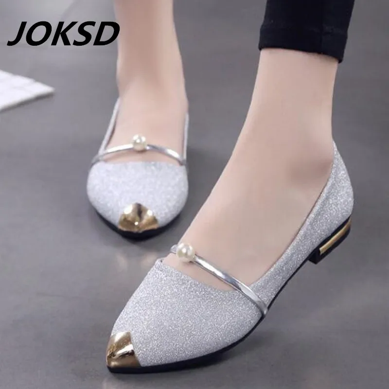 

JOKSD New Women Sequined Cloth Flats Fashion High Quality Basic Mixed Colors Pointy Toe Ballerina Ballet Flat Slip On Shoes L98