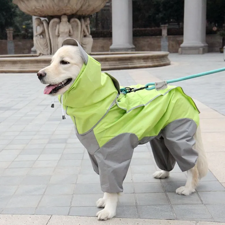 Одежда для домашних животных Водонепроницаемый дождевик для больших собак дождевик комбинезон для золотого ретривера - Цвет: Зеленый