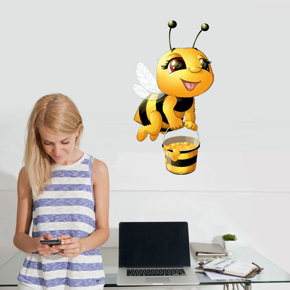 Мультяшная пчела Наклейка на стену s для детской комнаты домашний декор маленькие настенные наклейки с животными для детской комнаты Diy Виниловая Наклейка Фреска
