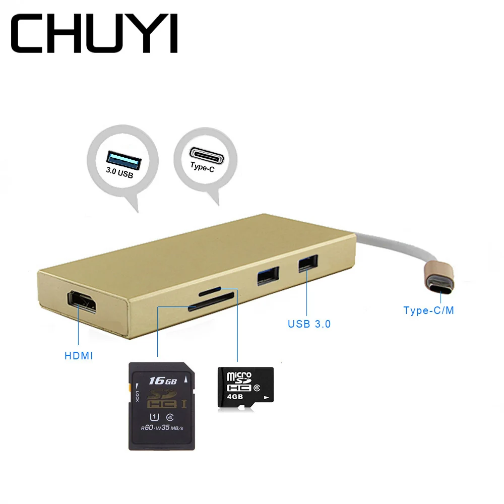 CHUYI 7 в 1 USB 3 0 концентратор C к адаптер HDM с SD/TF картой чтения типа сплиттер для Macbook