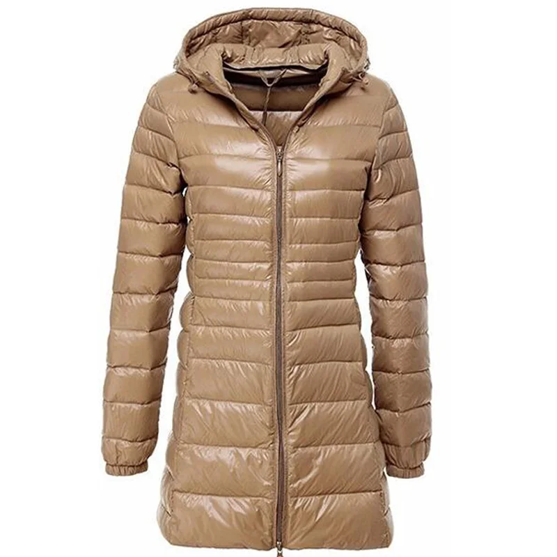 Зимняя женская куртка, Новое поступление, парка с капюшоном, легкий пуховик, Длинные куртки, chaqueta mujer, осенние пальто размера плюс, 6XL, 7XL, одежда - Color: Khaki