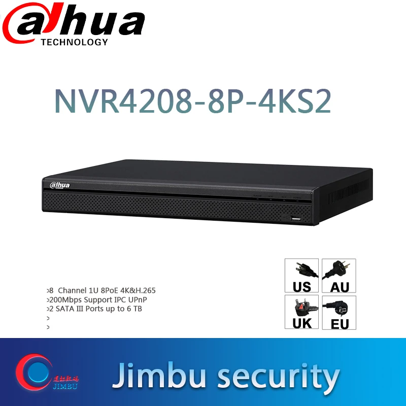 Оригинал dahua 8 канальный 1U 8PoE 4K и H.265 Lite Сетевой Видео Регистраторы DHI NVR4208 8P 4KS2 2 SATA