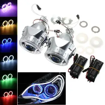 

2pcs/lot 2.5 Inch Car Auto Headlight Bi-Xenon Hi/Lo For HID Projector Kit Conversion Lens Angel Eye CCFL Halo For BMW DC9-16V
