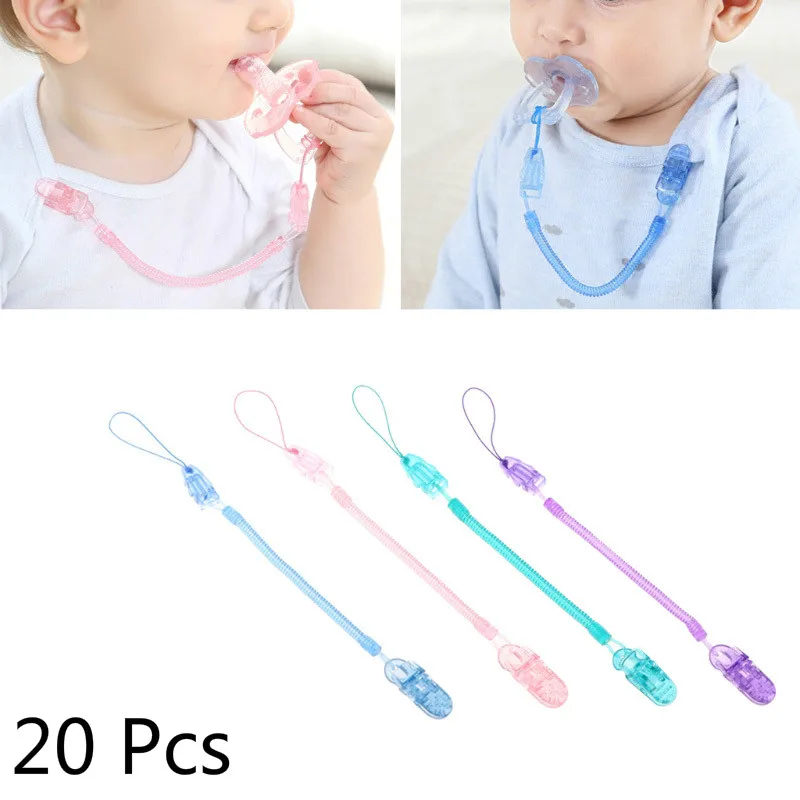 

20 Pcs Anti-out Baby Pacifier Clip Chain Stretchable 70cm with Spring Translucent Pacifier Chain Baby Items