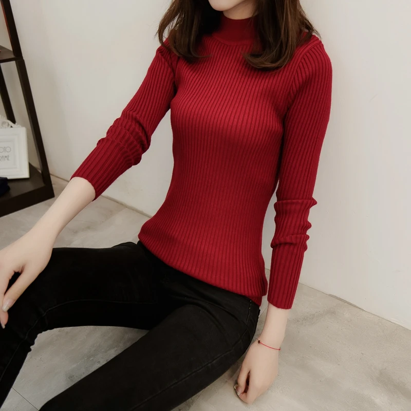 

Winter Woman Sweater and Pullovers Half Turtleneck Long Sleeve Sexy Slim Knitwear Chandail Femme Jersey Mujer invierno