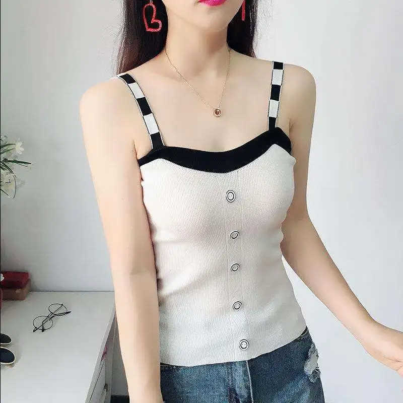 

23 Choices--Sexy basic Summer Square collar knit Tank top Women casual top female camis High Elasticity tank top casual vest