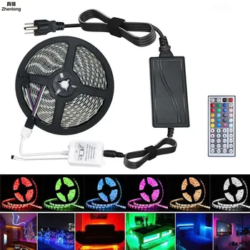 

5M RGB Led Strip 5050 SMD Waterproof 60LED/M DC12V LED Light+44 Keys Remote Controller+12V 5A Power Adapter Light Strips Home