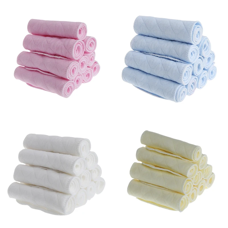 

New 10Pcs Reusable Baby Cotton Blend Cloth Diaper Newborn Soft Nappy Insert 3 Layers 4Colors For Choose