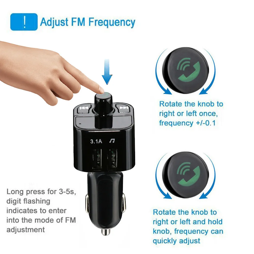 FM передатчик Aux модулятор автомобильный комплект громкой связи Bluetooth автомобильный аудио MP3 плеер с 3.1A Quick Charge двойной зарядное устройство usb