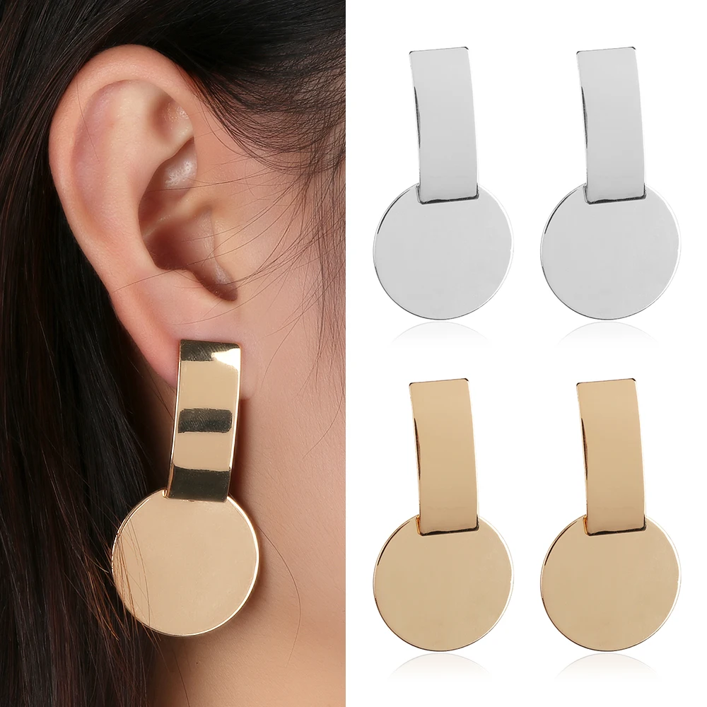 

New Fashion Geometric Square Round Coin Alloy Earrings Women Punk Gold Indian Long Strip Earrings Jewelry Brincos