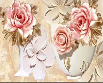 

beibehang mural Custom wall sticker embossed marble background peony flower wallpaper home interior wall wall papers home decor