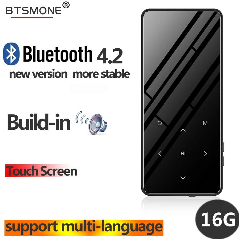 

Btsmone new Bluetooth 4.2 touch screen MP3 player built-in 16GB Portable Slim MP3 player with loudly Speaker suite for running
